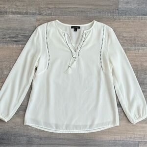 J. Crew Cream Blouse with Black Trim